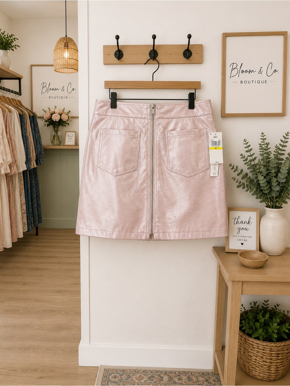 Tinseltown Pink Faux Leather Mini Skirt Women’s Medium Front Zip NWT